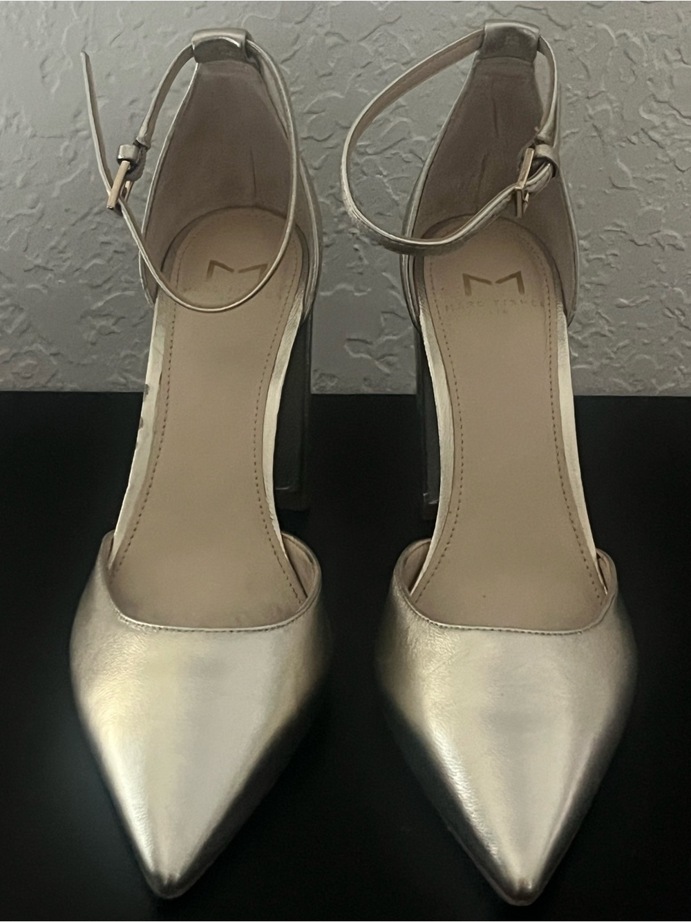 Marc Fisher Metallic Gold Pointed-Toe Ankle-Strap Heels
